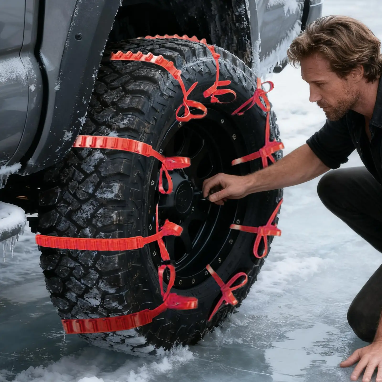 Snow Chains For Car Tires Foldable Lightweight Gadget Straps Tool Tire Snow Chains For Vehicle Automotive Trucks SUVs Winter