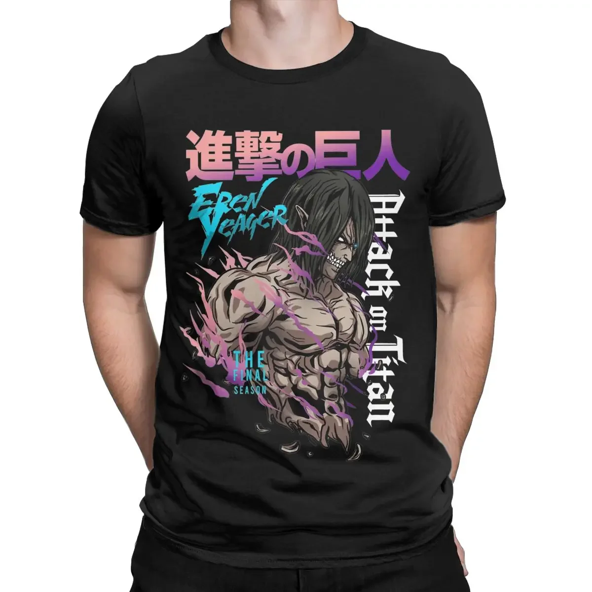 Eren Jeager Yeager AOT Anime T-Shirts Men Humorous Tees Round Neck Short Sleeve Oversized Graphic T Shirt Printed Clothing