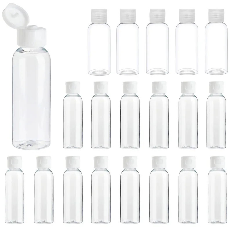 Garrafas plásticas recarregáveis de viagem, Flip Cap Recipientes para Loção Creme Cosméticos Líquidos, Vazio, Desinfetante para as mãos, 5ml-100ml, 10pcs por lote