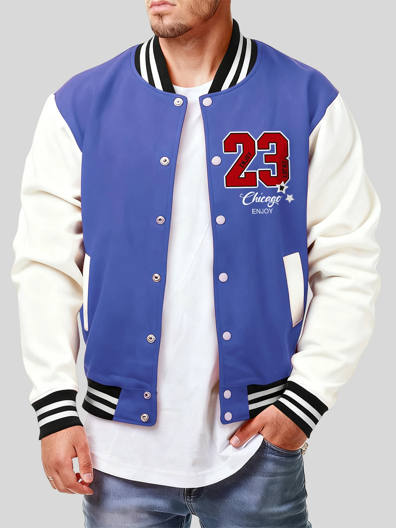 

Enjoy Chicago Number 23 Print Men Jacket Casual Streetwear Autumn Pullover Jackets Fleece Baseball Jersey Fashion Hip Hop Coat