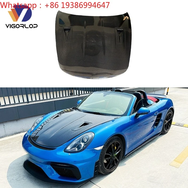 For New Carbon Fiber Hood Bonnet Body Kit with Bolts for 718 981 Cayman Boxster 982 Engine Upgrade