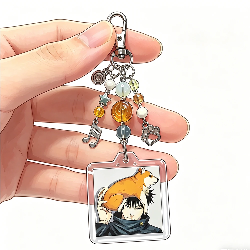 

Handmade Anime JJK Megumi Fushiguro Shiba Inu Beaded Keychain Anime Charm Accessories