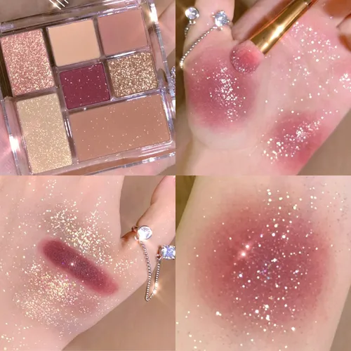Imagen 2 del producto Paleta de sombras de ojos con purpurina de 7 colores, paleta de sombras de ojos nacaradas rosas, paleta de sombras de ojos con brillo, sombra de ojos marrón Chocolate