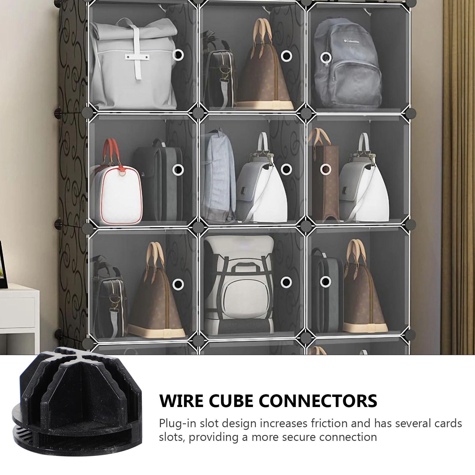 

20pcs Cube Connectors Black White Clips Brackets Wire Edge Grid Storage Organizer Modular Shelves Shoe Cabinet Wardrobe