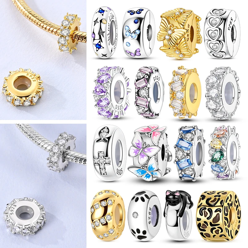 

2026 925 Sterling Silver Sparkling Clip Charm Zircon Silicone Spacer Beads Fit Original Bracelet Necklace DIY Women Jewelry Gift