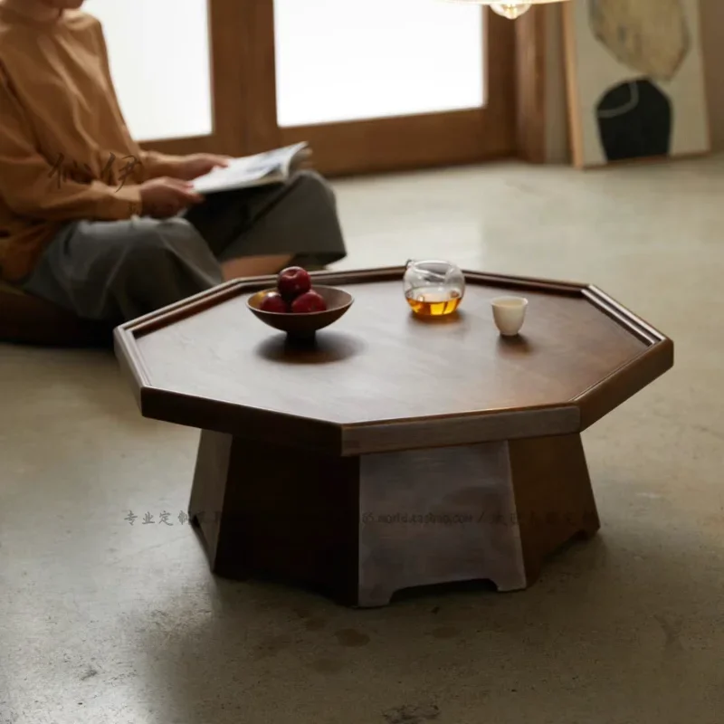 Tatami space retro exquisite octagonal table small tea table zen balcony bay window small short table desk