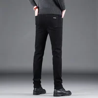 Jean Slim noir pur pour hommes, pantalon droit élastique, mode Business, loisirs, Vintage coréen, Denim, nouvelle collection printemps automne 6