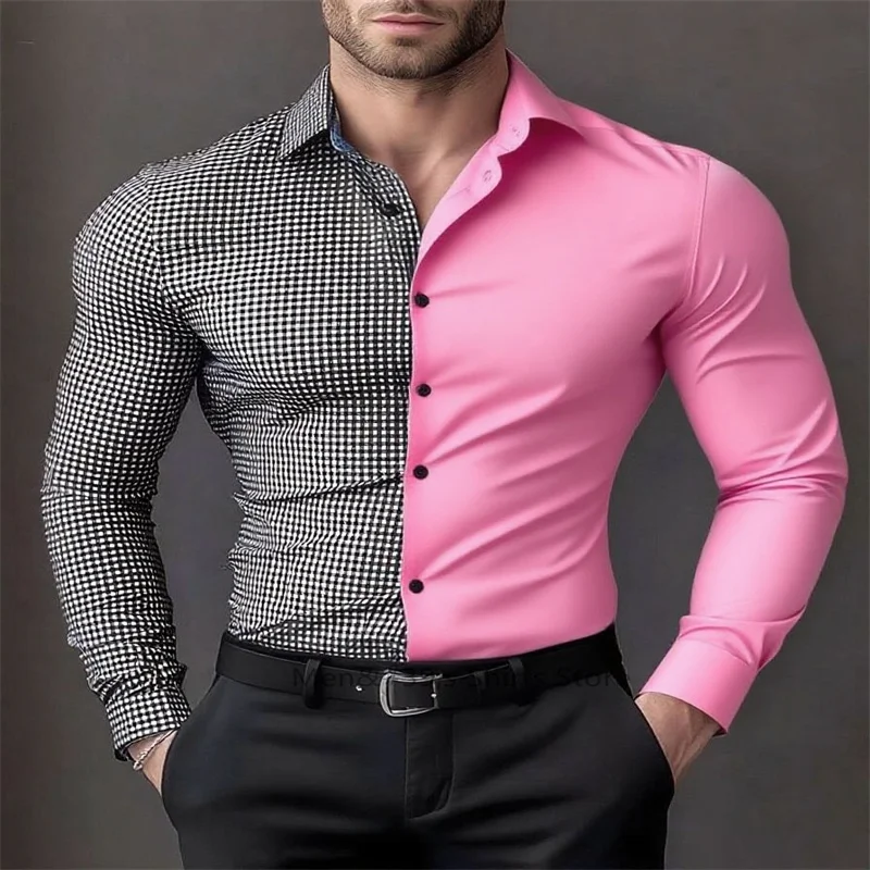 

Fashion contrast color stripes Pattern Men's Shirt Casual Vacation Daily Streetwear Autumn Long Sleeve Shirt Men's Clothing