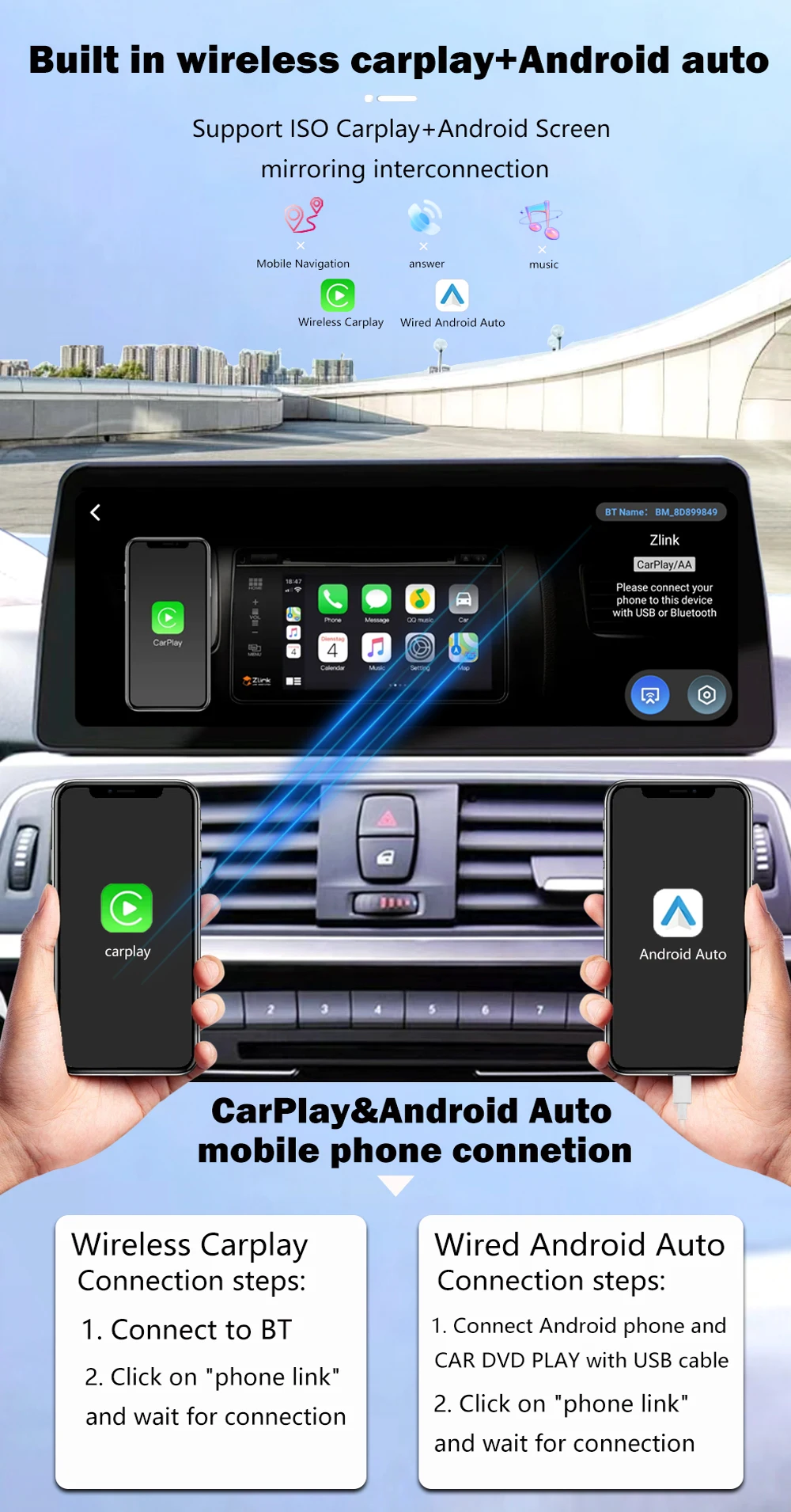 CarPlay อัตโนมัติ 12.3 นิ้วสําหรับ BMW 6 Series F06 F12 CIC NBT Android Auto สเตอริโอเครื่องเล่นวิทยุรถยนต์มัลติมีเดีย DSP GPS นําทาง WiFi