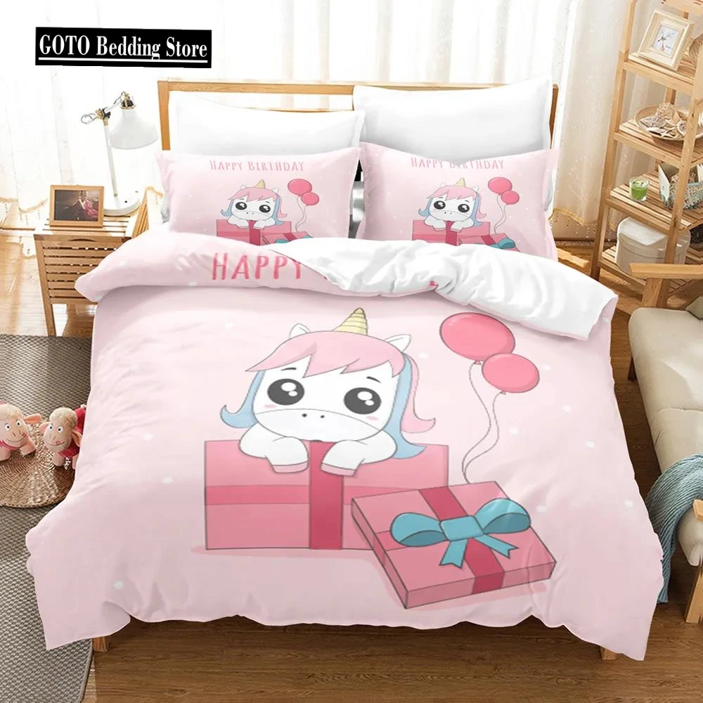 

Quilt Cover Sets Kid Bedroom Comforter Set Single Size Pink Unicorn Cartoon Bed Linens Happy Birthday Kids Bedding Comfortable