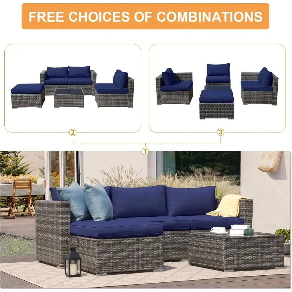 Outdoor Sofa Sets,5 Piece PE Wicker Outdoor Sectional Sofa Set,Coffee Table for Garden, Backyard, Outdoors Garden Sofas Sets