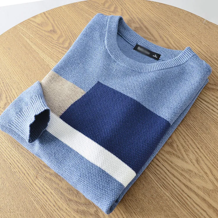 

Мужской вязаный пуловер с длинным рукавом и круглым вырезом, без бирки, с необработанным краем, осенне-зимний, модный, повседневный, удобный топ