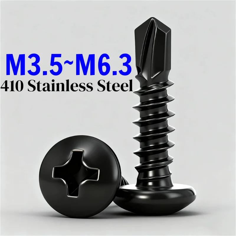 M3.5 M3.9 M4.2 M4.8 M5.5 M6.3 410 Stainless Steel Black Cross Pan Head Self Drilling Screw Phillips Round Head Tapping Screws