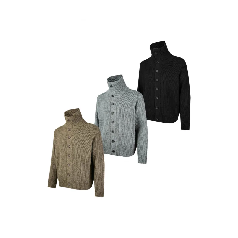 

EME High Neck Button Cardigan Knit Sweater Old Money Style Retro Classic Cleanfit Autumn Winter Sweater Jacket for Men and Women