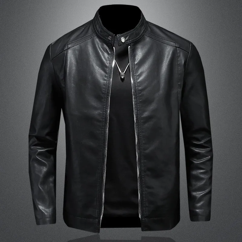 

Men's Motorcycle Leather Jacket With Thin Design Velvet Stand Collar High-quality Top Jacket Suitable Spring Autumn Winter