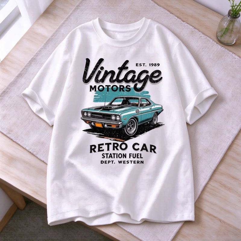Vintage Motors Car Graphic T Shirt Men EST 1989 Classic Muscle Car Tees Old Automobile Casual Short Sleeve Cotton Streetwear Top