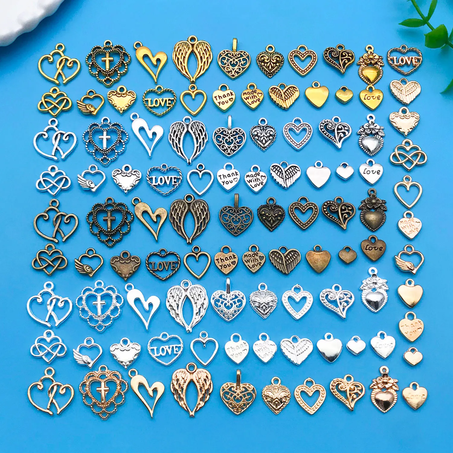 20/100pcs Mixed Zinc Alloy Heart Set Series, Fashionable Jewelry Necklace Making DIY Craft Halloween Christmas Accessories