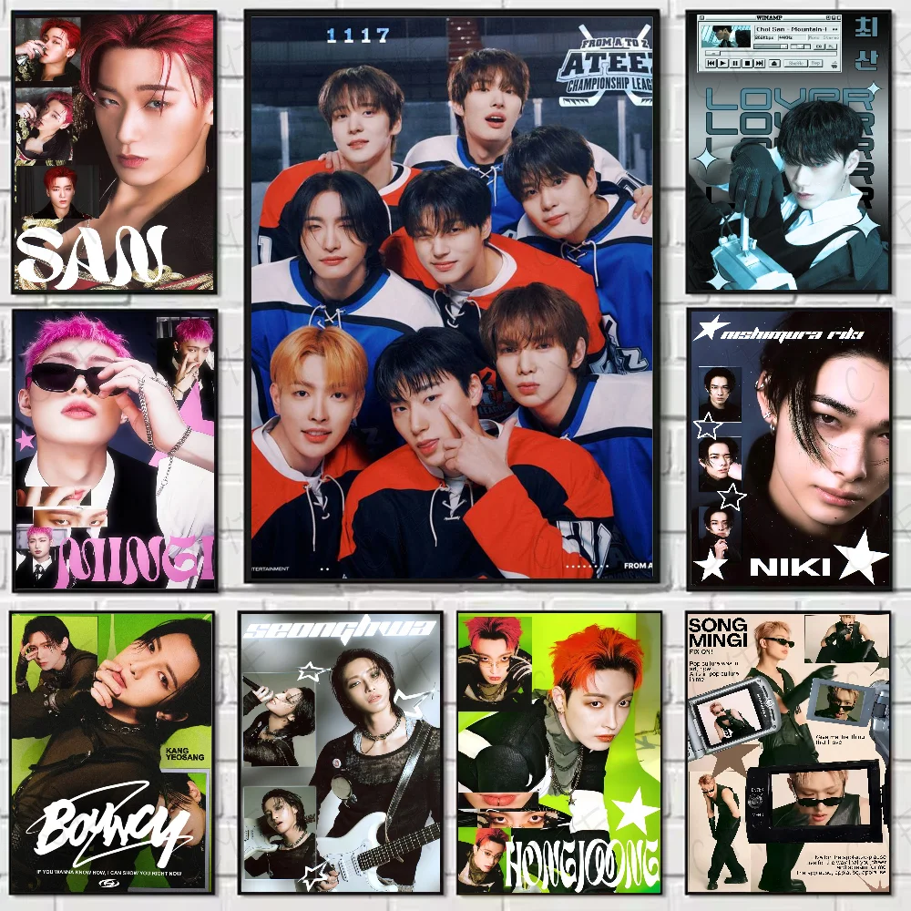 A-ATEEZ KPOP Whitepaper Poster High Quality Wall Art for Home Office Bedroom Living Room Hallway Bar Perfect Gift Idea