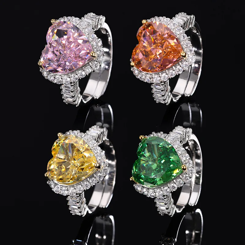 

New jewelry high-carbon diamond ice flower cut heart-shaped elegant ring with main stone 12*12