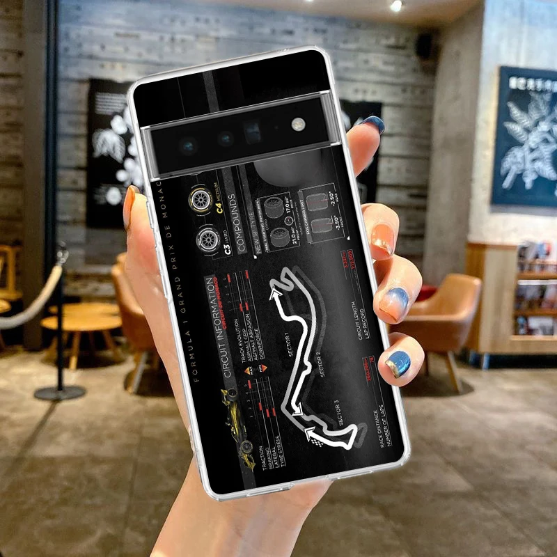 Handyhülle für Google Pixel 9 8 7 6 5 4 4XL 7A 6A 5A 4A 3A Pro XL 5G Transparentes weiches TPU Nürburgring F1-Schaltkreismuster