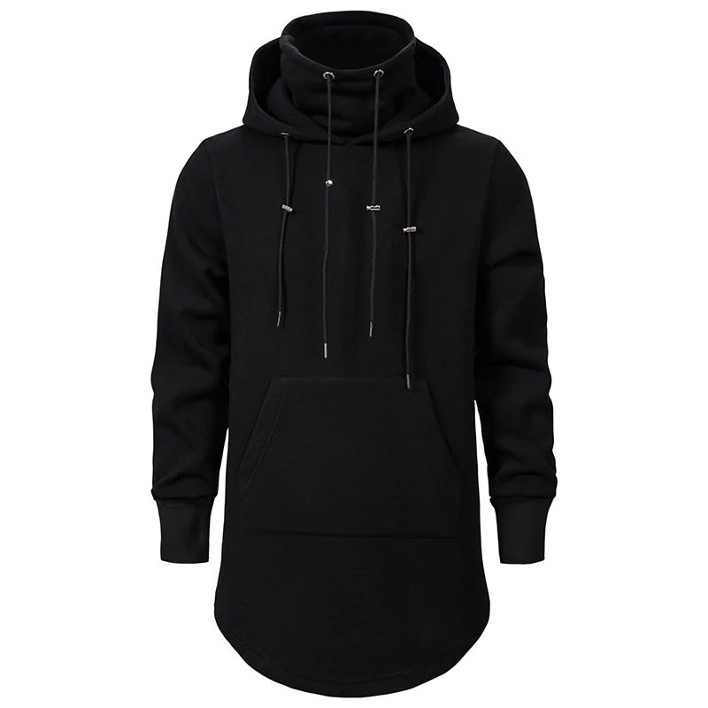 Spring & Autumn Mid-length Men Hoodie Sweatshirts Casual Black Long Sleeve Hoodies Streetwear Turtleneck Loose Jacket Coats