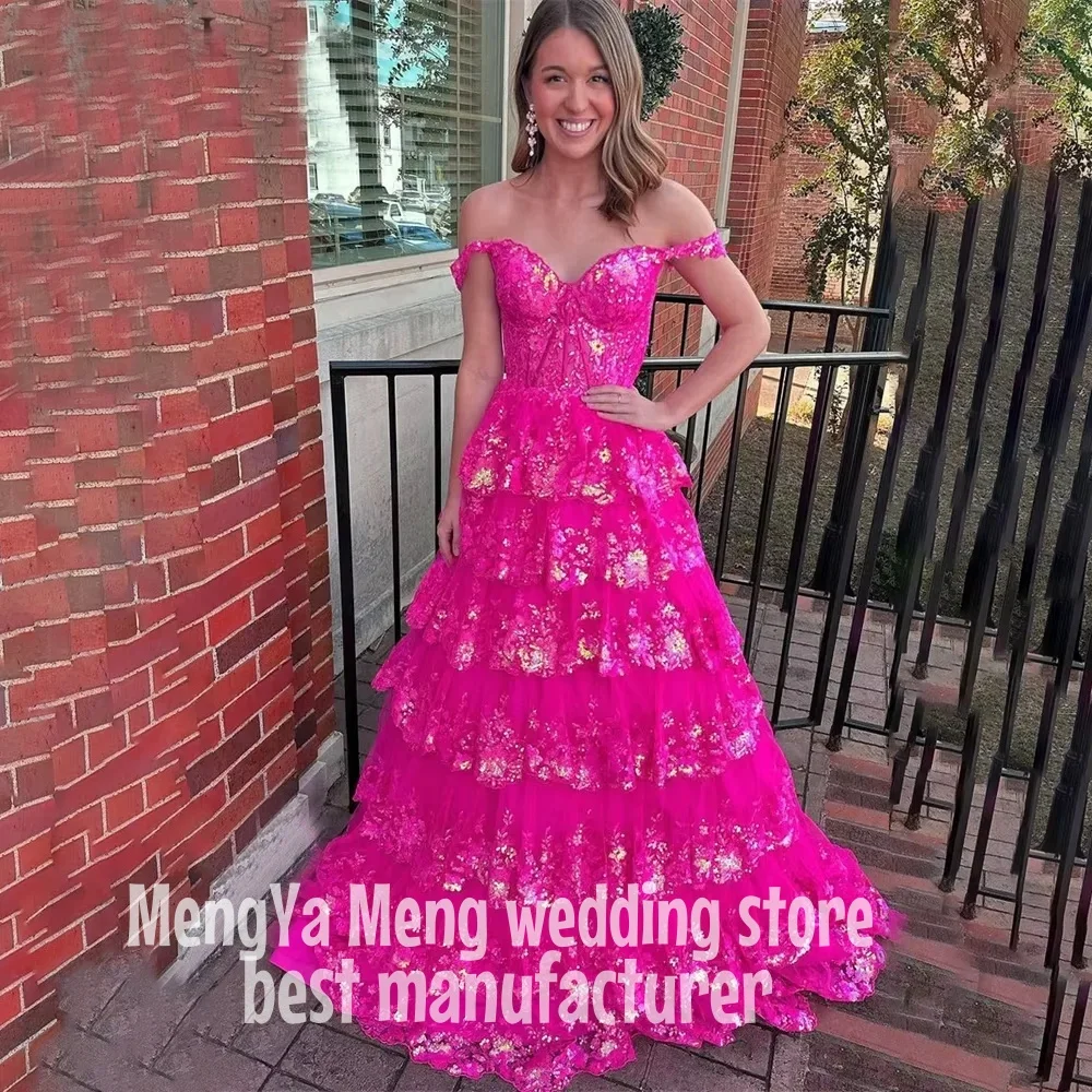 Zhuishu inchado ouro vestido de noite fora do ombro vestidos de noche querida em camadas vestido de baile apliques vestido de festa personalizado