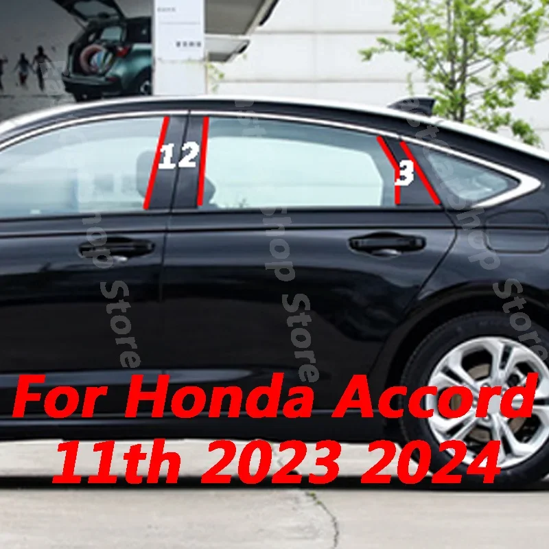 

For Honda Accord 11th Gen 2023 2024 Car B C Pillar Window Middle Central Column PC Window Trim Glossy Sticker Accessories