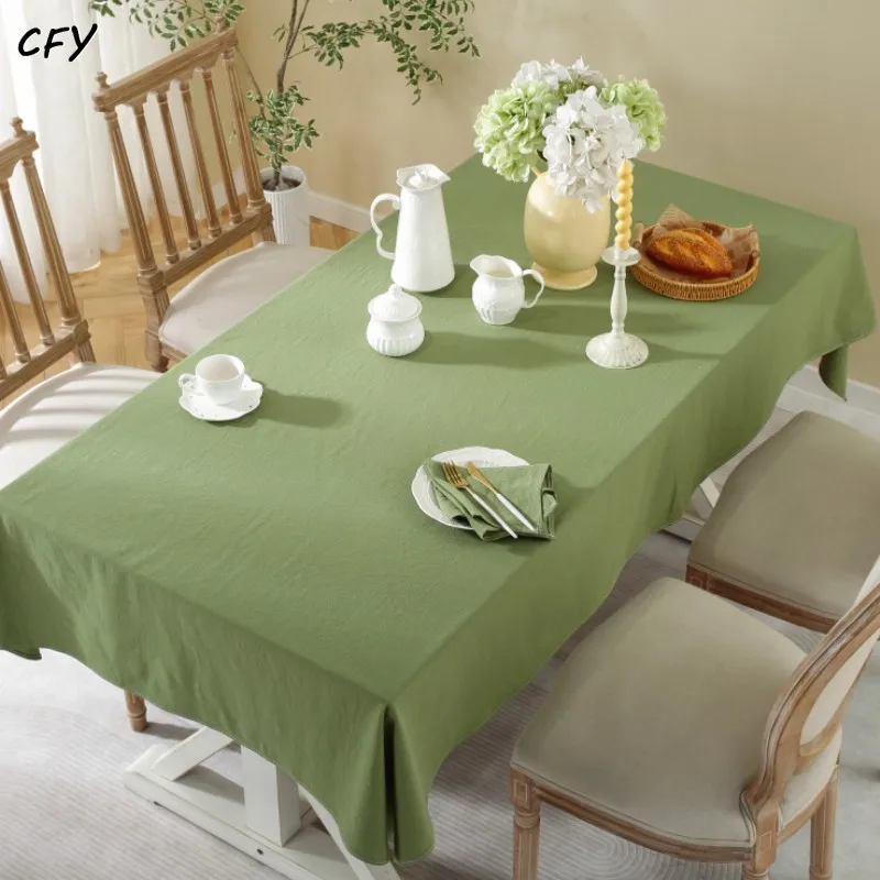 Cotton Linen Nordic Minimalism Solid Green Color Rectangular Tablecloth Pendant Tea Table Pad Meal Cloth Party Table Cloth