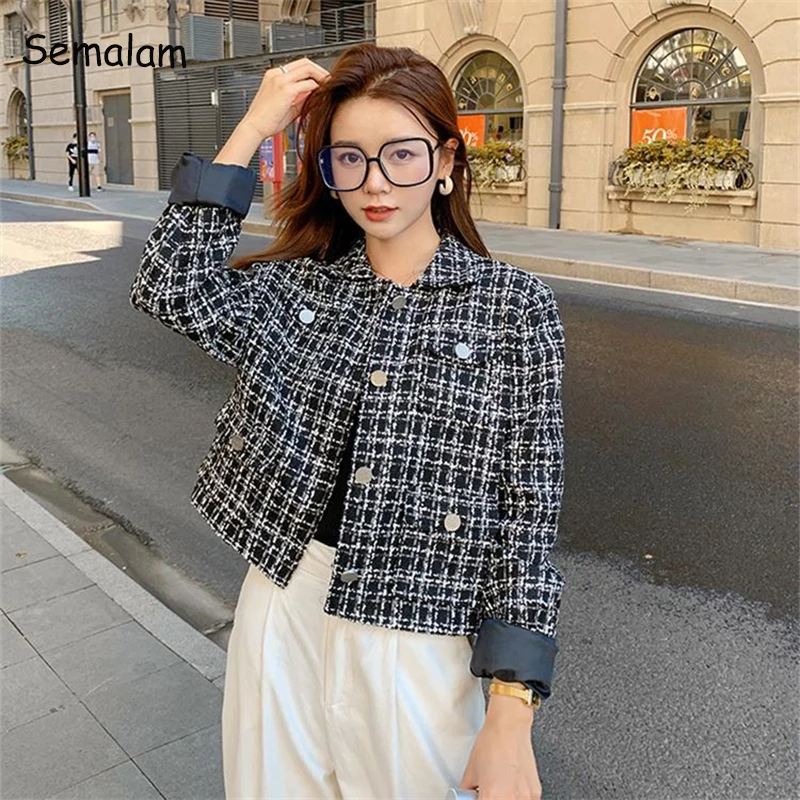 

Single-breasted Lapel Small Fragrance Short Coat Women Autumn Winter Warm Button Jacket Coats Office Lady Fashion Outfit 2022