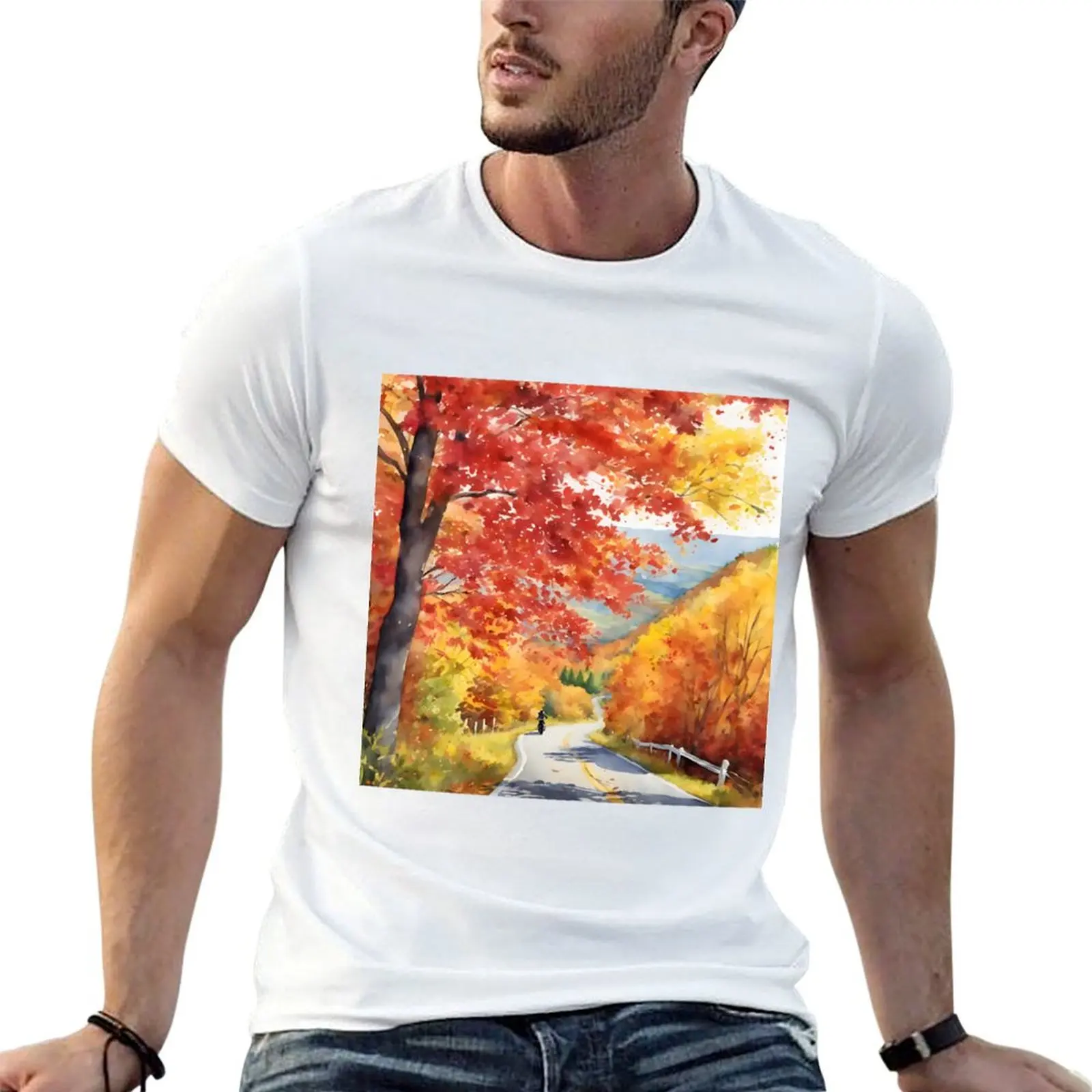 Stunning Watercolor Fall Nature Painting T-Shirt blanks funny costumes workout shirts for men