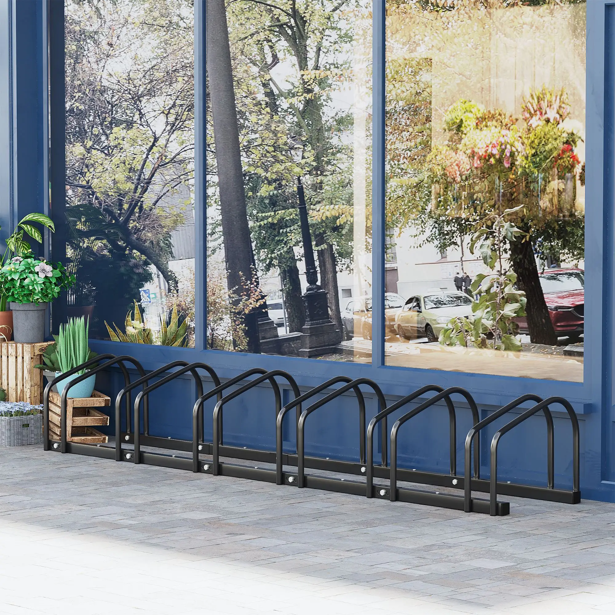 Homcom Fietsenstalling Stalen standaard voor het parkeren van fietsen op de vloer of aan de muur Binnen en buiten parkeren 179X33X27 cm Zwart