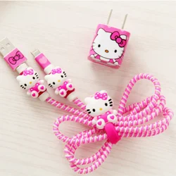 Hello Kitty ochraniacz na zgryz kablowy Sanrio Anime mały podwójny przewód do transmisji danych dla iphone'a zestaw do ładowania USB do ładowania