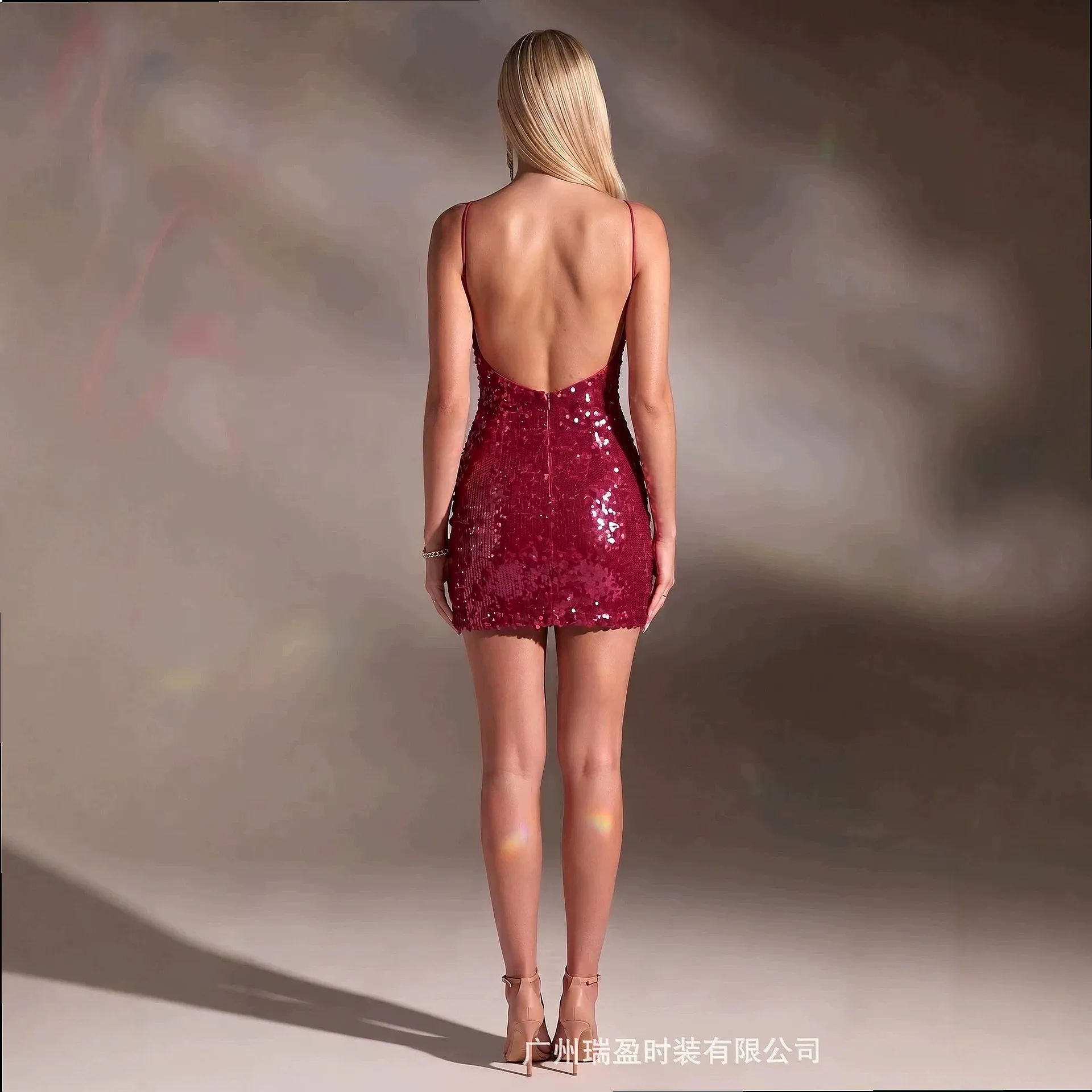 Sexy Sequin Backless Bodycon Dress Dresses for Women Summer Party Clubwear Slim Fit Mini Jumpsuit Playsuit