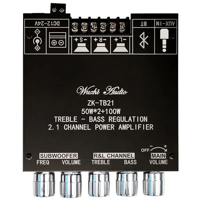 ZK-TB21 Bt5.0 Stereo Ontvanger Versterker Board 2.1 Kanaal Mini Draadloze Digitale Aux Amp Module Bass Andtreble