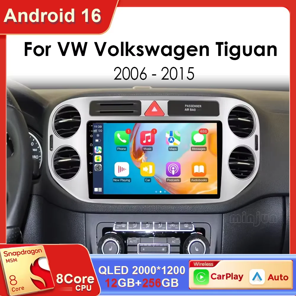 Radio para Auto Android 16 para VW Volkswagen Tiguan 2006 2008-2016, Estéreo Multimedia, Android Auto, GPS, Carplay, Reproductor Inteligente para Auto