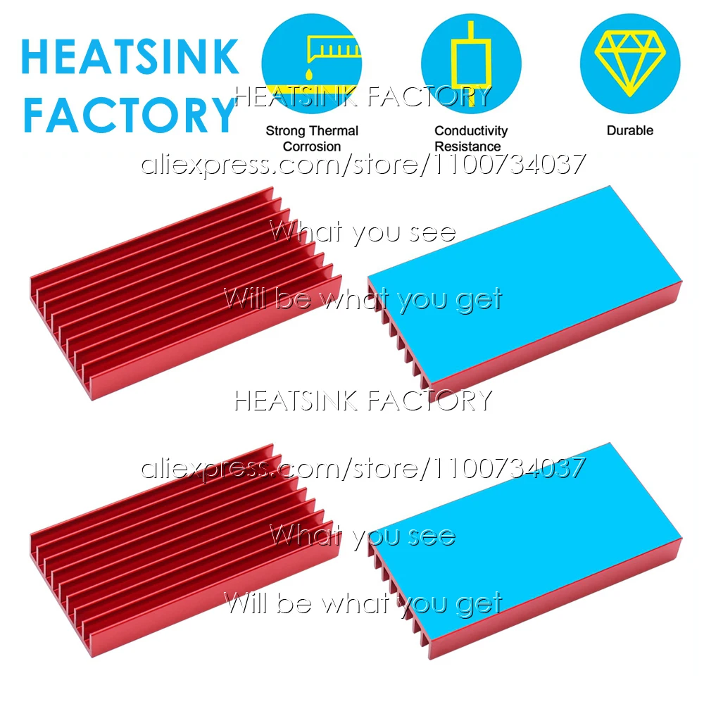 60x30x8mm Red Aluminum Heatsink Cooling Radiator for Electronic IC Chip MOS RAM AMD CPU LED Cooler Heat Dissipation