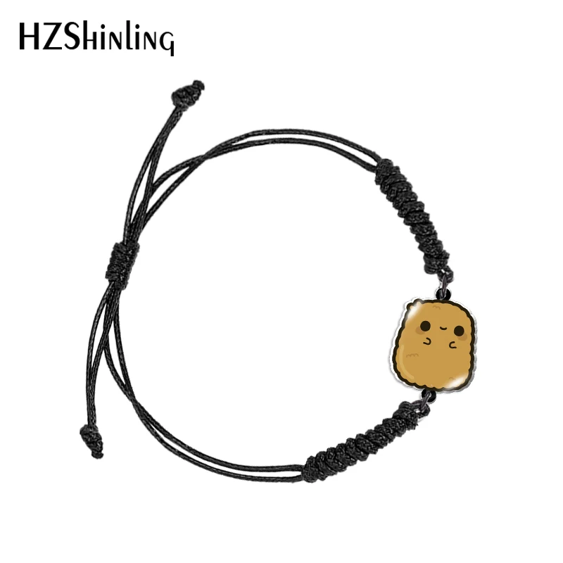 hamburger nutella Print Black and Red Woven Adjustable Bracelet Rope Chain Acrylic Resin Epoxy Fashion Jewelry for Women