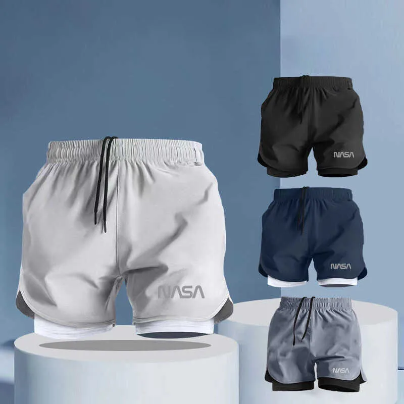 

2025 New Fake Two-piece Quick-drying Shorts Men's and Women's Double-layer Lined Anti-embarrassment Running Training Sweatpants