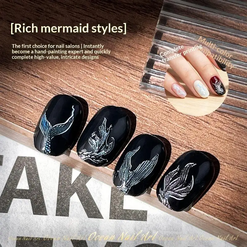 Nail Art Transfer Steel Plate Smooth Edge Cute Mermaid Pattern DIY Stamp Template for Home Salon Nail Art Creation Use