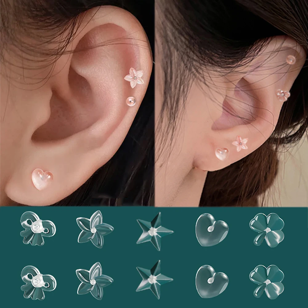 10pcs Invisible Bioplast Ear Pins Heart Star Prevent Allergy Transparent Ear Cartilage Helix Lobe Earrings Piercing Body Jewelry