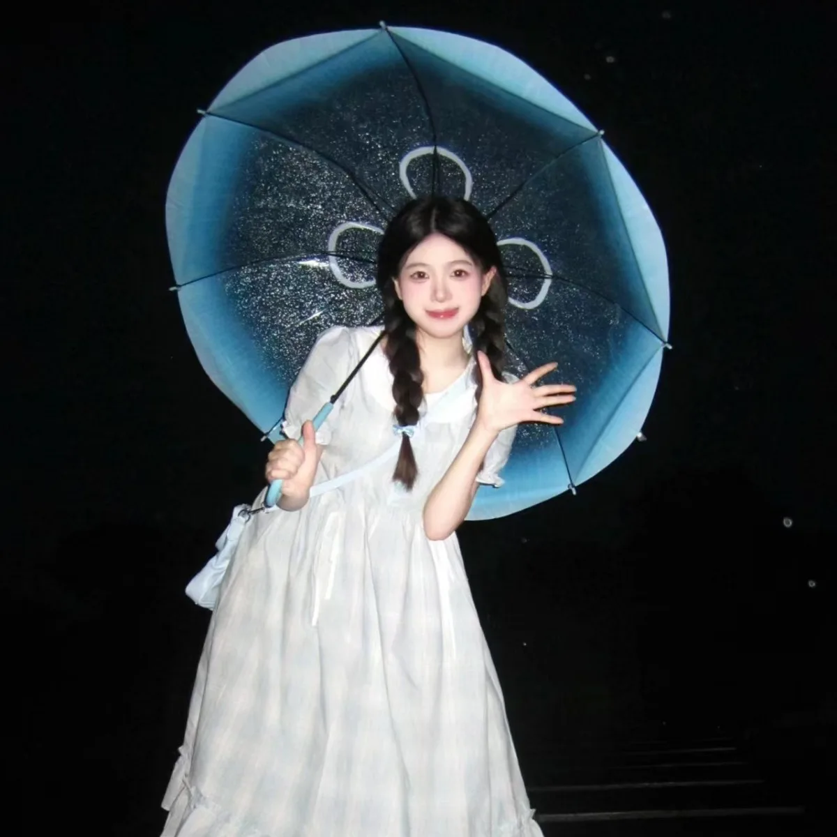Dream Network Sea Moon Jellyfish Transparent Umbrella Thickened Automatic Wind Resistant Arch Handle Long Handle Umbrella Female