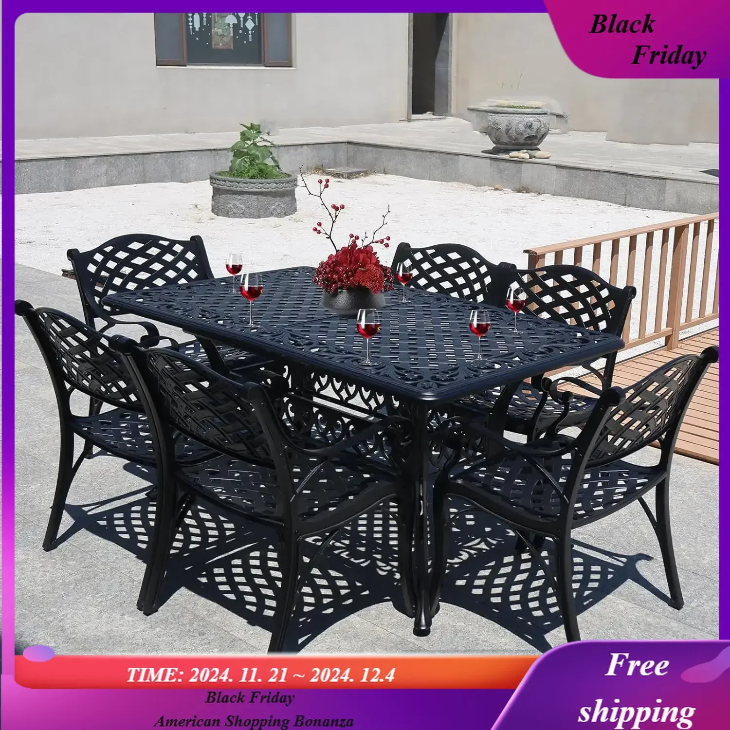 Rectangular Patio Dining Table for 6 Person Cast Aluminum Patio Table with 2.5