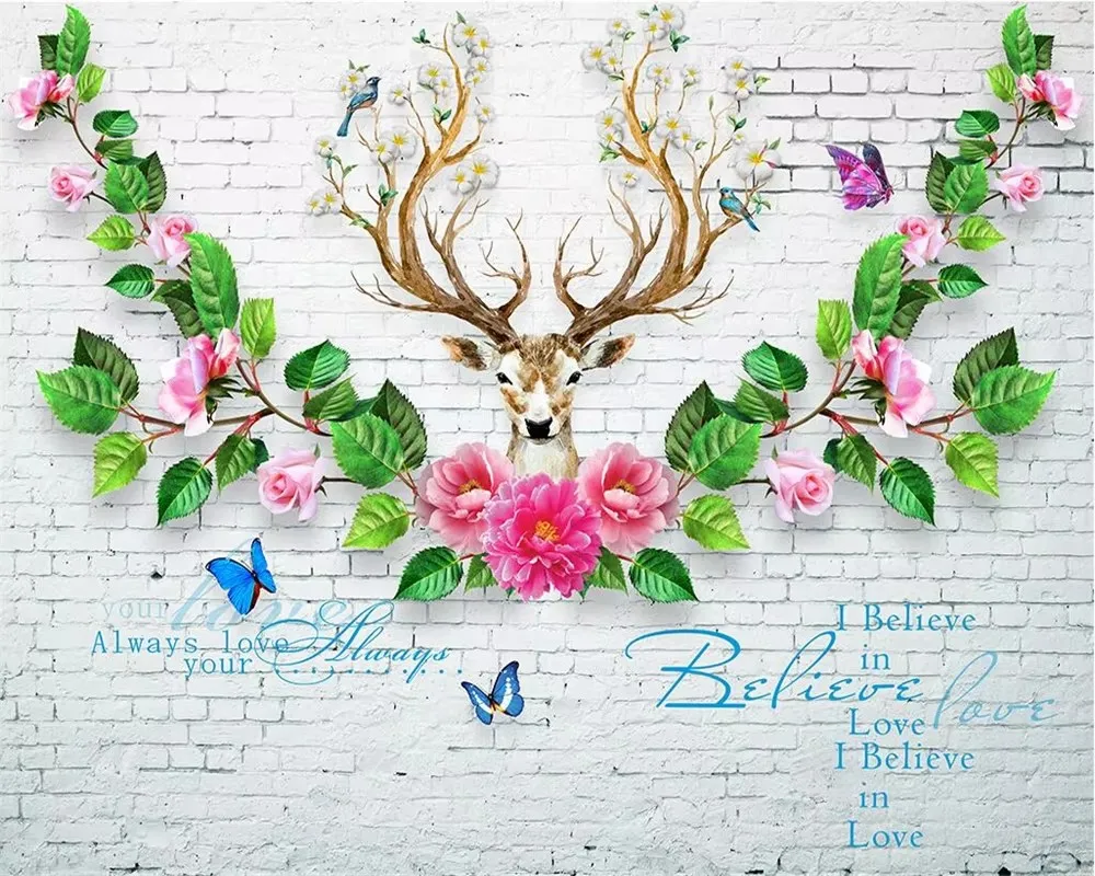 Custom Wallpaper home background wall 3d wallpaper high quality  blue Ink mountain view forest elk photo wallpaper