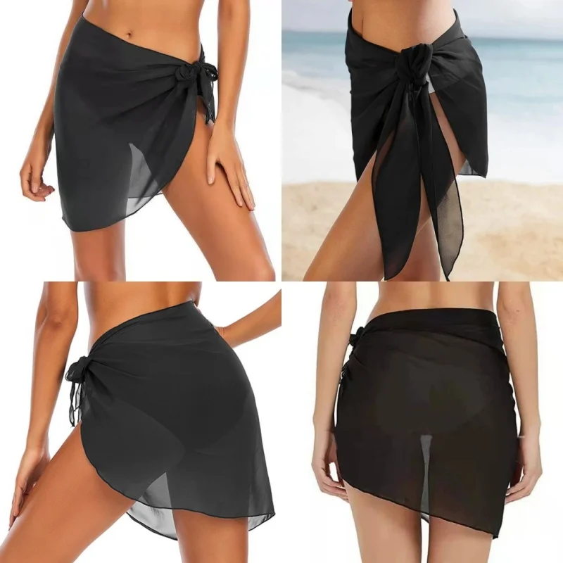 Women Stage Dance Cosplay Party Chiffon Short Skirt Night Club Hip Scarf Beach Bikini Wrap Swimsuit Bathing Coverups Swimwear view 5