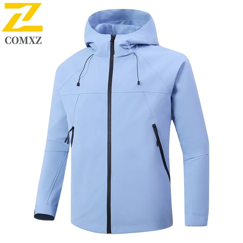 COMXZ Men Detachable Hood Windbreaker Waterproof Outdoor Windproof Lightweight Jacket Hiking Casual Multi-Purpose Sportswear