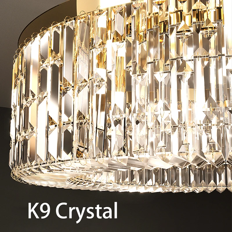 Luxury Round Ceiling Chandeliers Trendy Modern LED Lights Golden Lustres Hanging Lamps Crystal Home Decoration for Living Room b