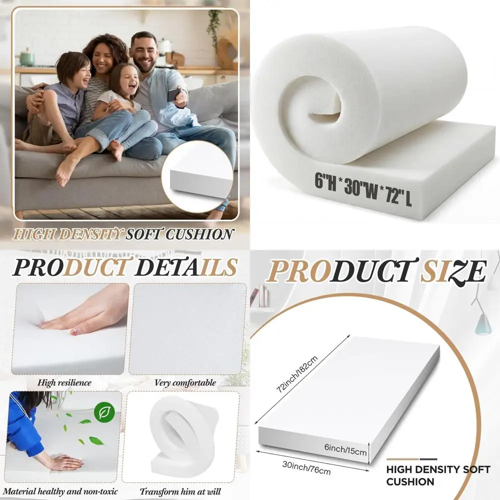 

72 L x 30 W x 6 H High-Density Foam for Couch Cushion Replacement, Upholstery Padding, Sofa Seat, Chair, Bed Mattress Repair