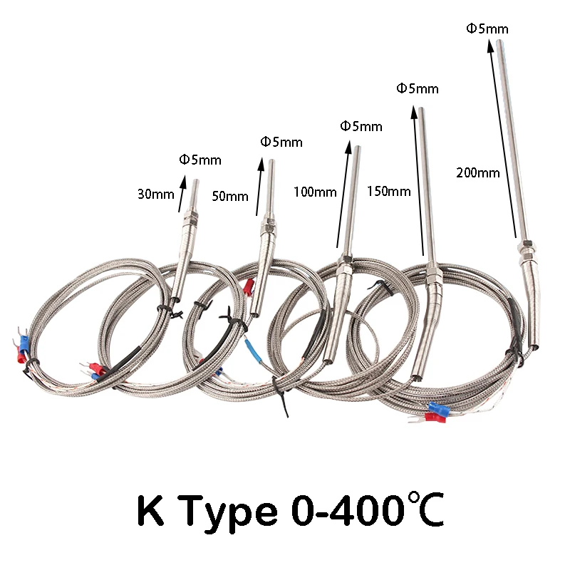 

Probe Thermocouple Temperature Sensor K Type 0-400℃ Probe 30/50/100/150/200mm 1/2/3/4M Length Available