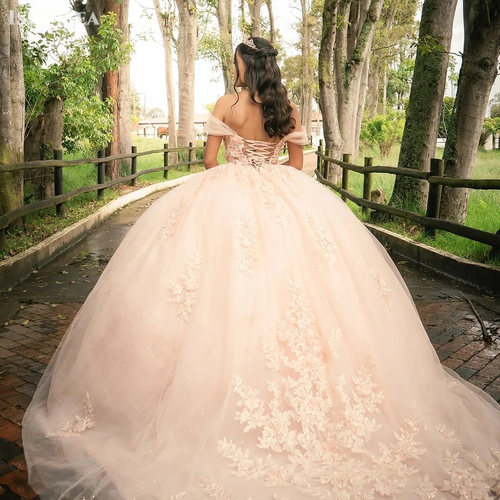 

Платье Quinceanera, бальное платье с короткими рукавами, блестящая аппликация, расшитое бисером, мексиканское платье Vestidos De 15, платье принцессы Anos по индивидуальному заказу, большие размеры