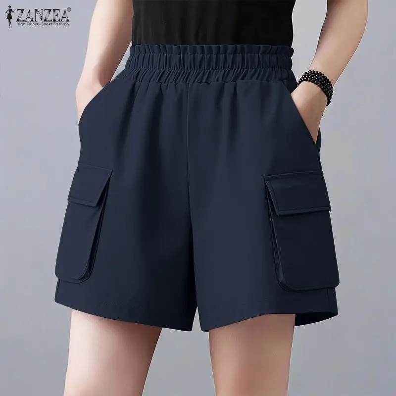 

Летние повседневные шорты с эластичным поясом ZANZEA 2026: Стильные женские карго-шорты, однотонные свободные брюки для отпуска, женские рабочие палаццо-брюки в стиле OL